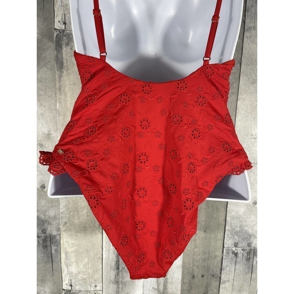 NWT BOND-EYE AUSTRALIA Eyelet Lace-Up One-Piece Swimsuit Women’s Red Sz-L - Picture 5 of 10